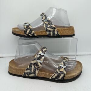 Birki’s Birkenstock Sandals Womens 7 Tahiti Animal Print Sparkly 2 Buckle EU 38